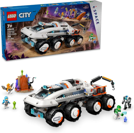 LEGO City Command Rover and Crane Loader Outer Space Toy Building Set, 4 Astronaut Toy Minifigures, Space Robot, 2 Alien Action Figures, Gift for 7 Year Old Boys, Girls, and Kids, 60432