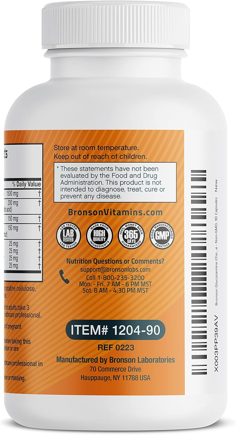 Bronson Glucosamine Chondroitin Turmeric & MSM Advanced Joint & Cartilage Formula, Supports Healthy Joints, Mobility & Cartilage - Non-Gmo, 90 Capsules