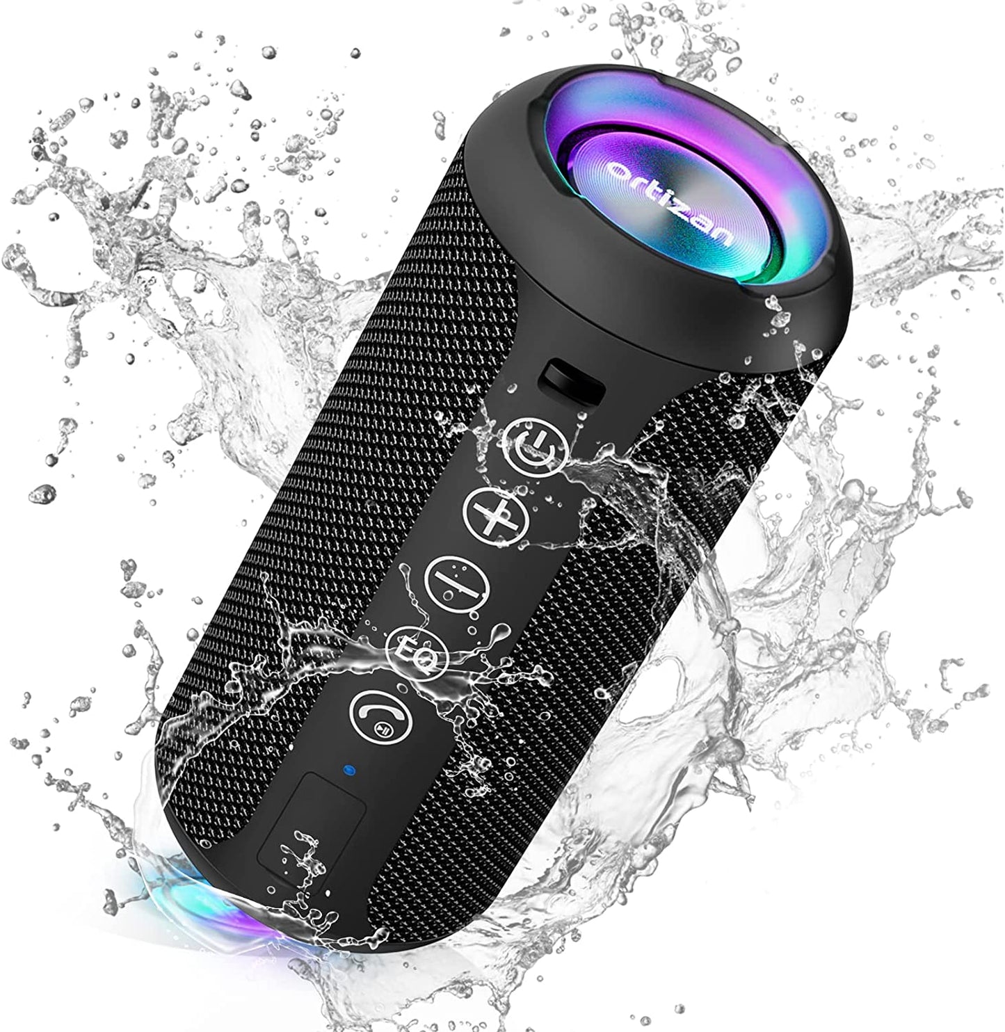 Ortizan Portable Bluetooth Speaker: IPX7 Waterproof, 24W Loud Sound, Deep Bass, Bluetooth 5.3, LED Lights, Wireless Stereo Pairing, 30H Playtime, for Home/Outdoor/Party/Beach, Birthday Gift (Black)