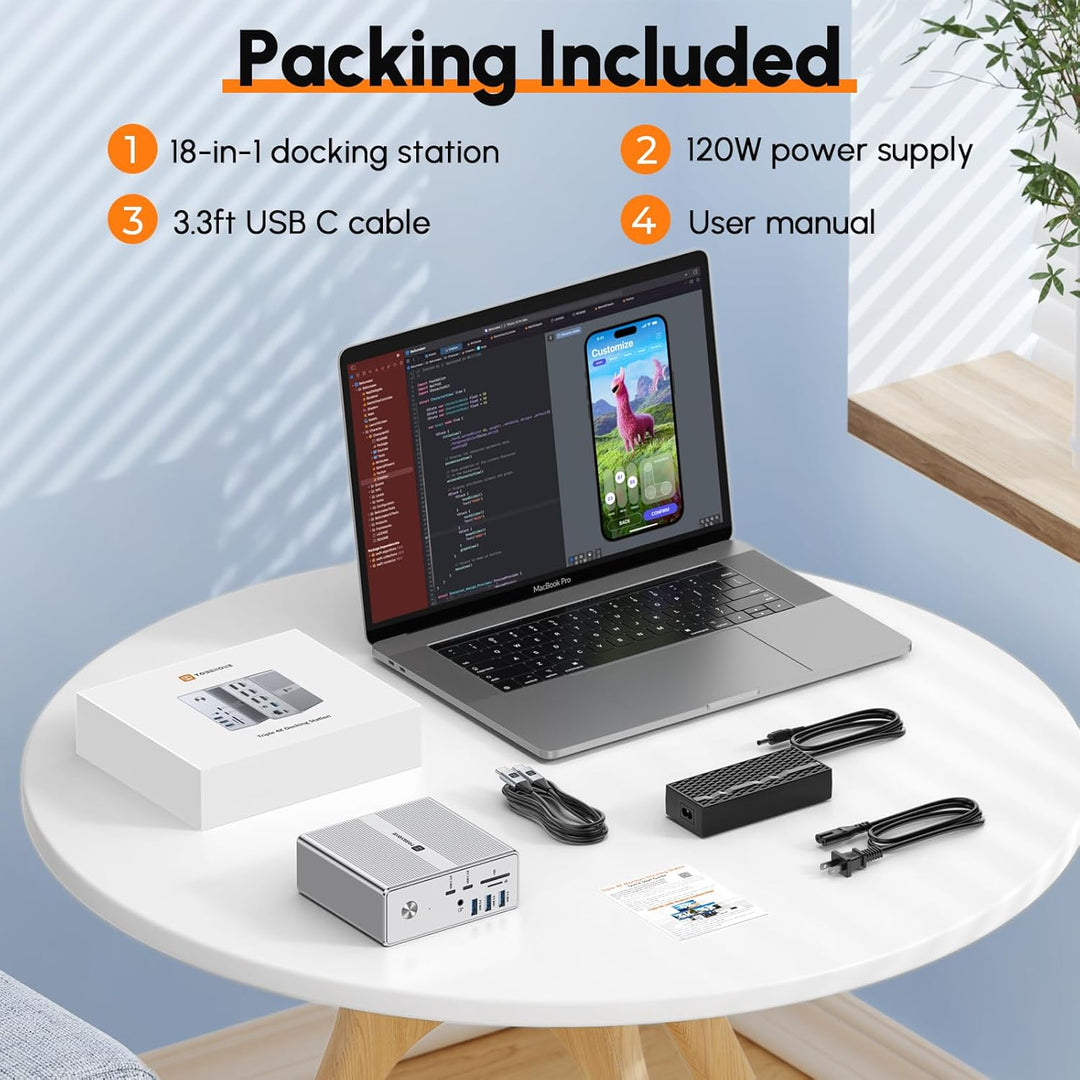Tobenone Displaylink Docking Station Triple Monitor with 120W Power Adapter, Triple 4K Display for Macbook Pro/Air, Thunderbolt 4/3, USB-C Windows(3X HDMI, 3X Displayport, 2Xusb-C, 4Xusb 3.2, SD/TF) 3