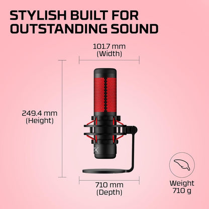 Hyperx Quadcast - USB Condenser Gaming Microphone, for PC, PS4, PS5 and Mac, Anti-Vibration Shock Mount, Four Polar Patterns, Pop Filter, Gain Control, Podcasts, Twitch, Youtube, Discord, Red LED