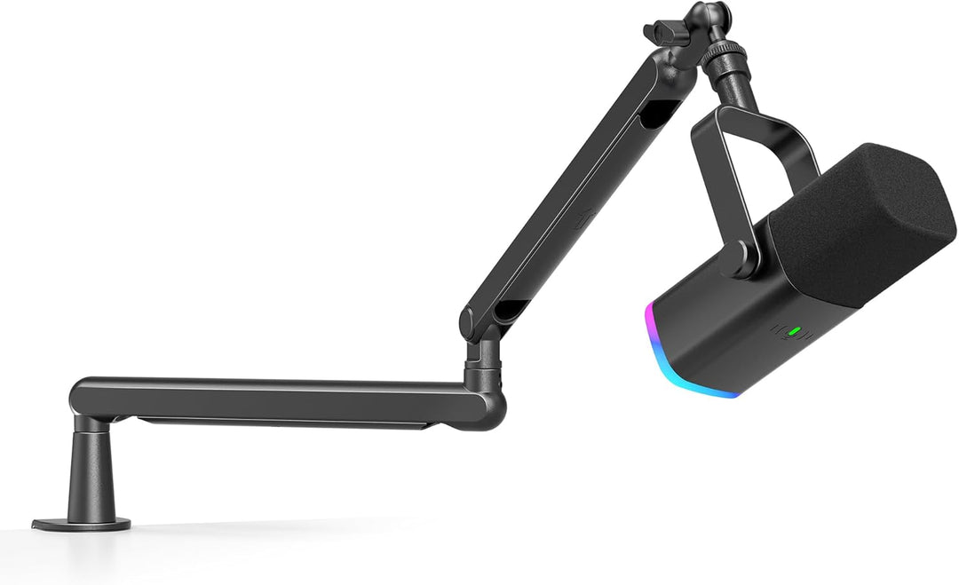 FIFINE Gaming Microphone and Low Profile Arm Stand Bundle, XLR/USB Dynamic Mic with Mute Button, RGB Light, Desktop Stand, Adjustable Boom Arm Kit with Screw Adapter for Streaming Studio (AM8+BM88)