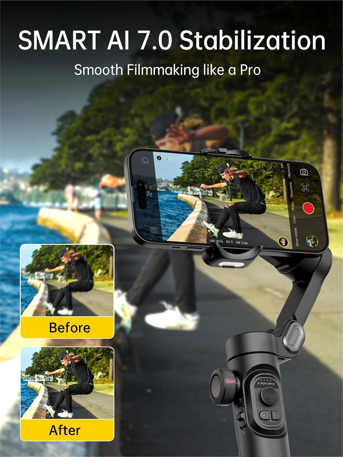 Phone Gimbal Stabilizer 3-Axis Smartphone Foldable Gimbal for Iphone Gimble with Focus Wheel Tiktok Youtube Vlog Stabilizer for Iphone16 15 14 13 12 Pro Max&Android-Smart XE