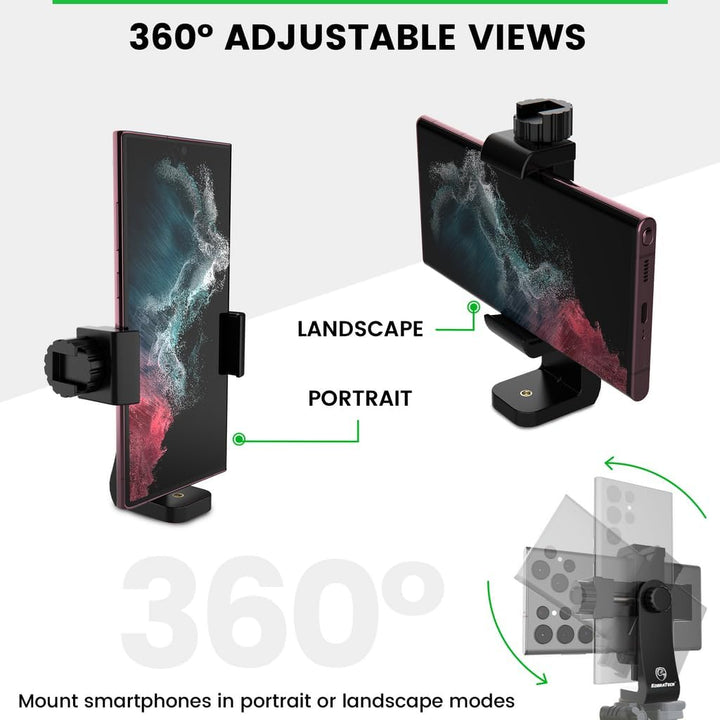 Unimount 360 Iphone Tripod Mount Adapter - Fits Any Smartphone - Includes Bluetooth Remote Shutter - Universal Phone Holder for Tripod