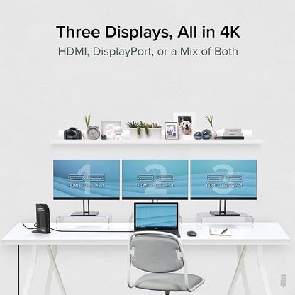 Plugable 4K USB C Docking Station Triple Monitor with 100W Power Delivery | USB C Dock for Windows and Mac, Thunderbolt 3/4 | Driver Required | 3X HDMI and 3X Displayport (UD-ULTC4K)