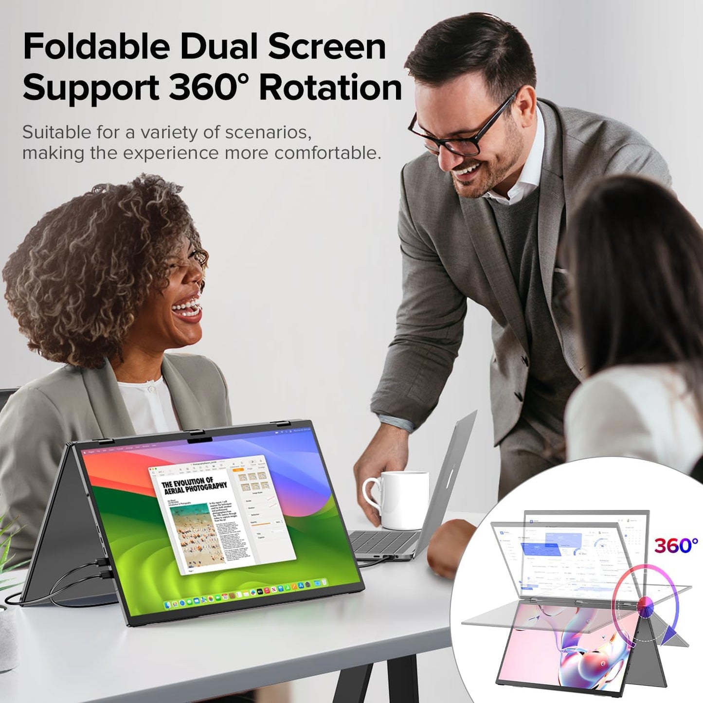 UPERFECT Delta 18.5" 100Hz Dual Monitor Portable Monitor for Laptop Screen Extender 1080P HDR 360° Folding Stacked Triple Monitor with Stand & VESA for Laptop PC Phone Game Console (No Driver Needed)