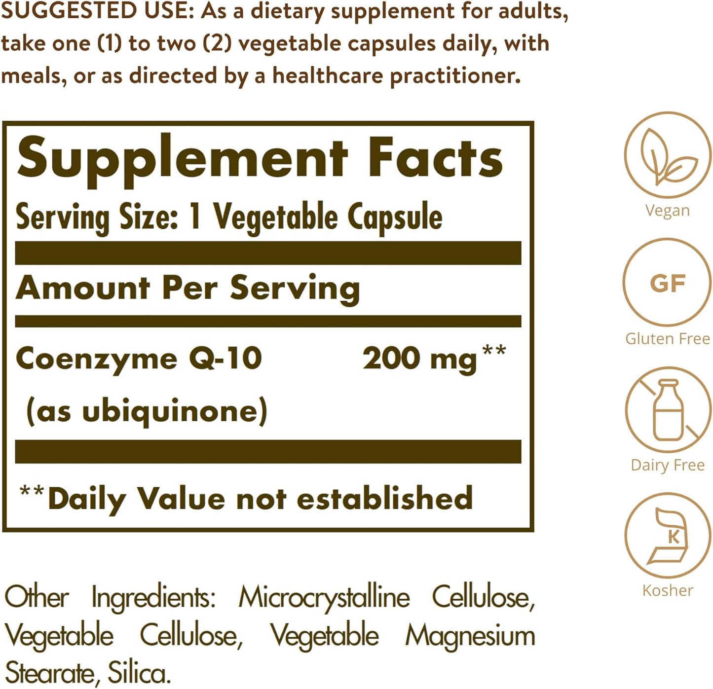 Solgar Vegetarian Coq-10 200 Mg, 60 Vegetable Capsules - Heart Healthy, Protective Antioxidant - Coenzyme Q10 (Coq-10) Supplement - Vegan, Gluten Free, Dairy Free, Kosher - 60 Servings