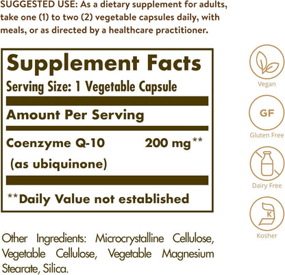 Solgar Vegetarian Coq-10 200 Mg, 60 Vegetable Capsules - Heart Healthy, Protective Antioxidant - Coenzyme Q10 (Coq-10) Supplement - Vegan, Gluten Free, Dairy Free, Kosher - 60 Servings