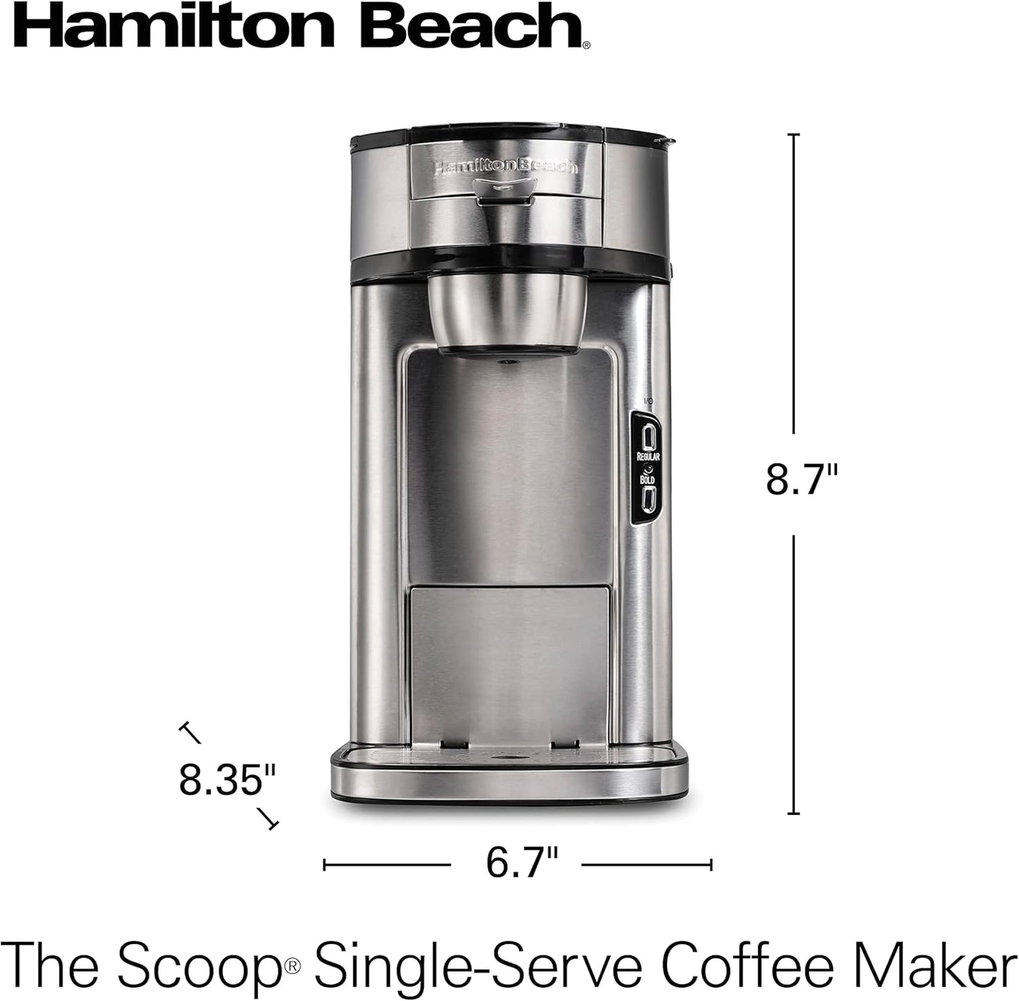 Hamilton Beach the Scoop Single Serve Coffee Maker & Fast Grounds Brewer, Brews in Minutes, 8-14Oz. Cups, Stainless Steel