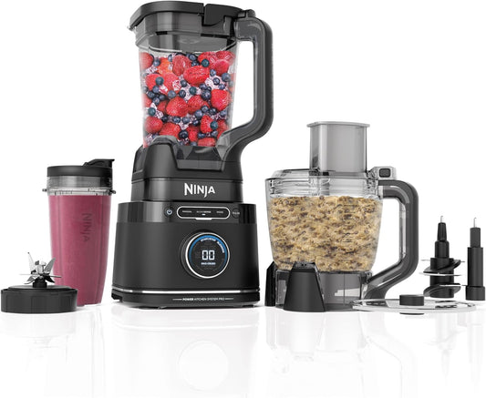 Ninja TB401 Detect Kitchen System Power Blender + Processor Pro, Blendsense Technology, Blender, Chopping & Smoothies, 1800 Peak Watts, 72 Oz. Pitcher, 64 Oz. Food Processor, 24 Oz. To-Go Cup, Black