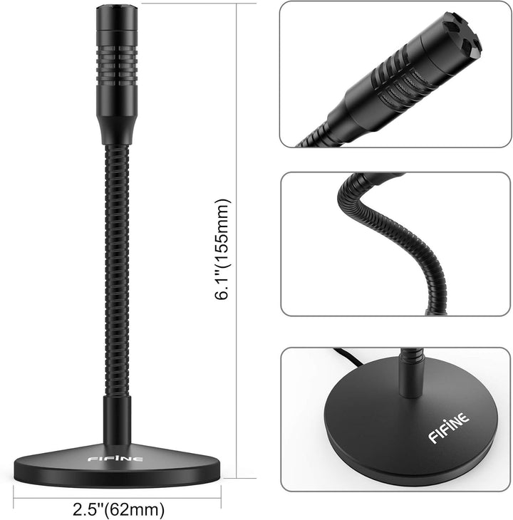 FIFINE Mini Gooseneck USB Microphone for Dictation and Recording,Desktop Microphone for Computer Laptop Pc.Plug and Play Great for Skype,Youtube,Gaming, Streaming,Voiceover,Discord and Tutorials-K050
