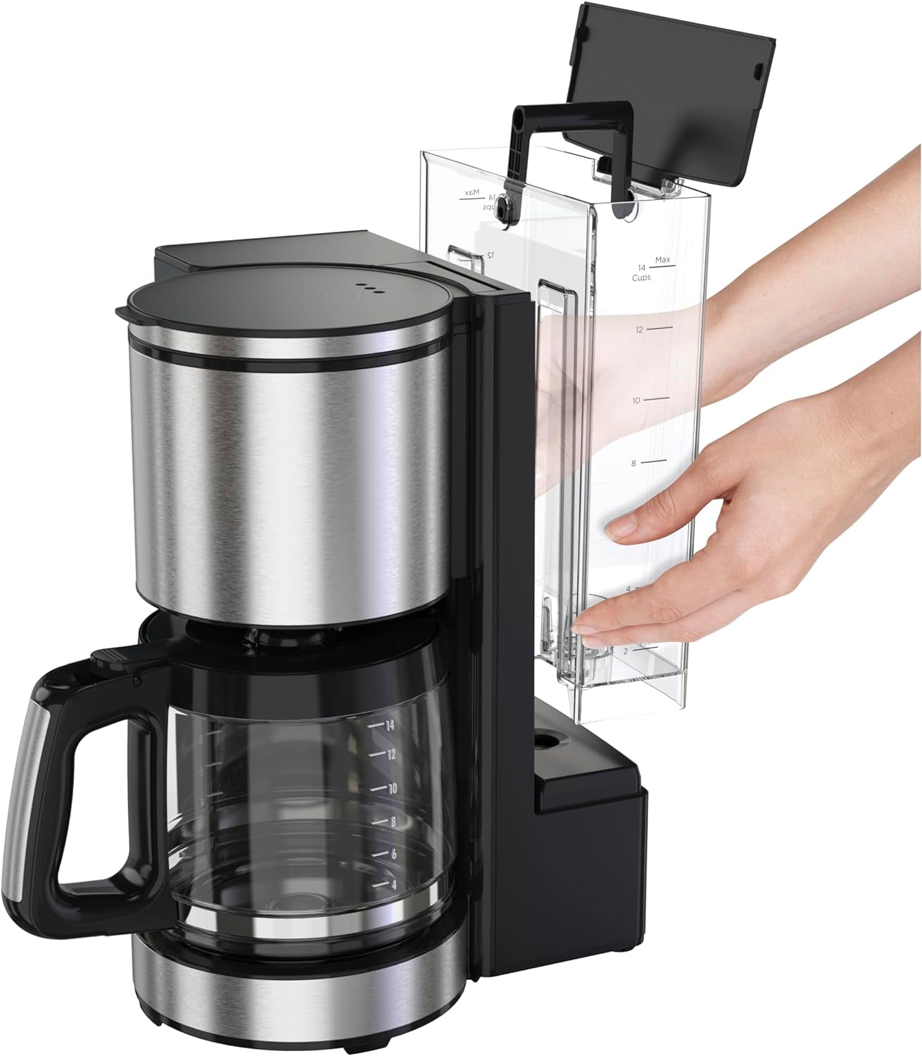 Hamilton Beach 14 Cup Programmable Coffee Maker with Easy Measure Light up Reusable Filter, Removable 70 Oz. Water Reservoir, Black and Stainless Steel