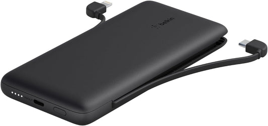 Belkin Power Bank, Boostcharge plus 10K Mah Portable Charger W/Integrated Lightning Cable & USB-C Cable - Iphone Charger - Battery Pack for Iphone 16 Pro Max, Iphone 16, Iphone 15, Iphone 14 - Black