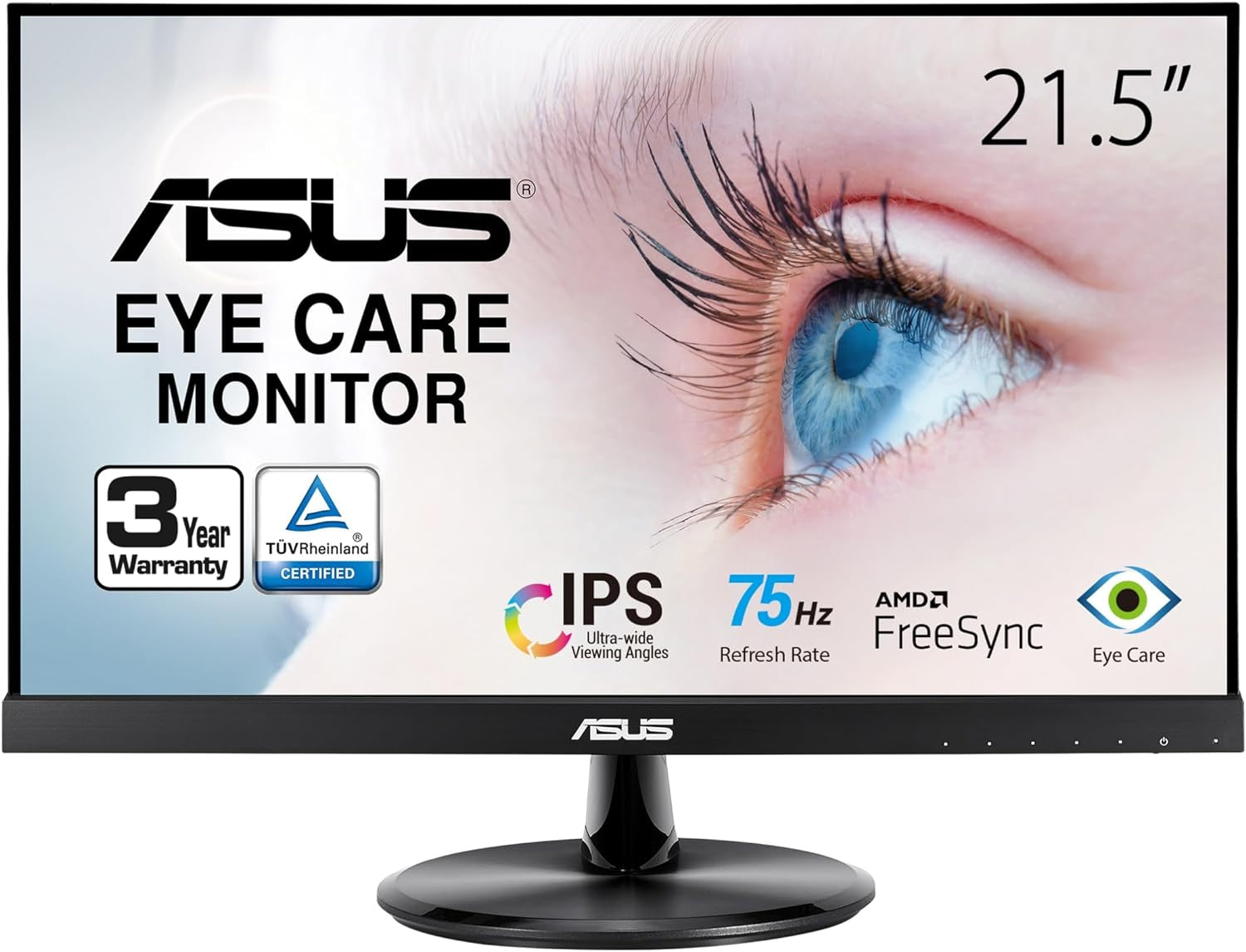 ASUS VP229Q 21.5” Monitor, 1080P Full HD, 75Hz, IPS, Freesync/Adaptive-Sync, Eye Care, HDMI Displayport VGA, Frameless, VESA Wall Mountable BLACK