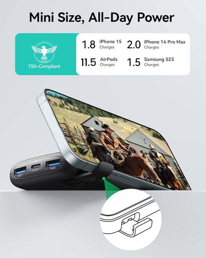 INIU Portable Charger, Smallest 22.5W 10000Mah Power Bank, USB C In/Output Fast Charging 3-Output Mini Battery Pack Charger with Phone Holder for Iphone 16 15 14 13 12 Samsung S23 Google Ipad Tablet