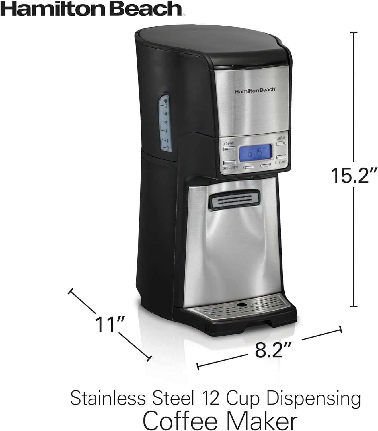 Hamilton Beach One Press Programmable Dispensing Drip Coffee Maker with 12 Cup Internal Brew Pot, Removable Water Reservoir, Black & Stainless Steel (48465)