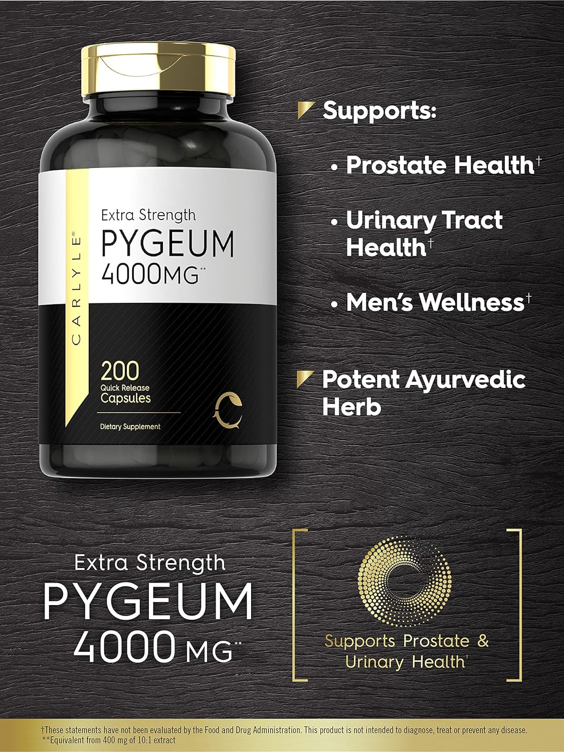 Carlyle Pygeum Africanum Bark Extract 4000Mg | 200 Capsules | Extra Strength Supplement | Non-Gmo, Gluten Free