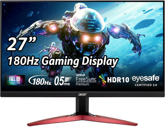 Acer Nitro 27" Full HD 1920 X 1080 PC Gaming IPS Monitor | AMD Freesync Premium | 180Hz Refresh | up to 0.5Ms | HDR10 Support | 99% Srgb | 1 X Display Port 1.2 & 2 X HDMI 2.0 | KG271 M3Biip,Black