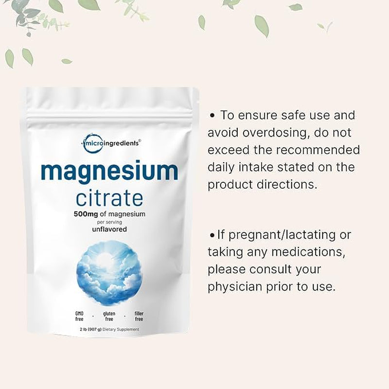 Pure Magnesium Citrate Powder (Citrato De Magnesio En Polvo), 2 Pounds (32 Ounce), Pure and Filler Free, Relaxation and Nutrient Utilization, Vegan