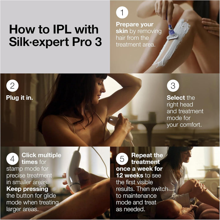 Braun IPL Long-Lasting Hair Removal System for Women and Men, Silk Expert Pro 3 PL3221, Head-To-Toe Usage, for Body & Face, Alternative to Salon Laser Hair Removal, with 3 Caps