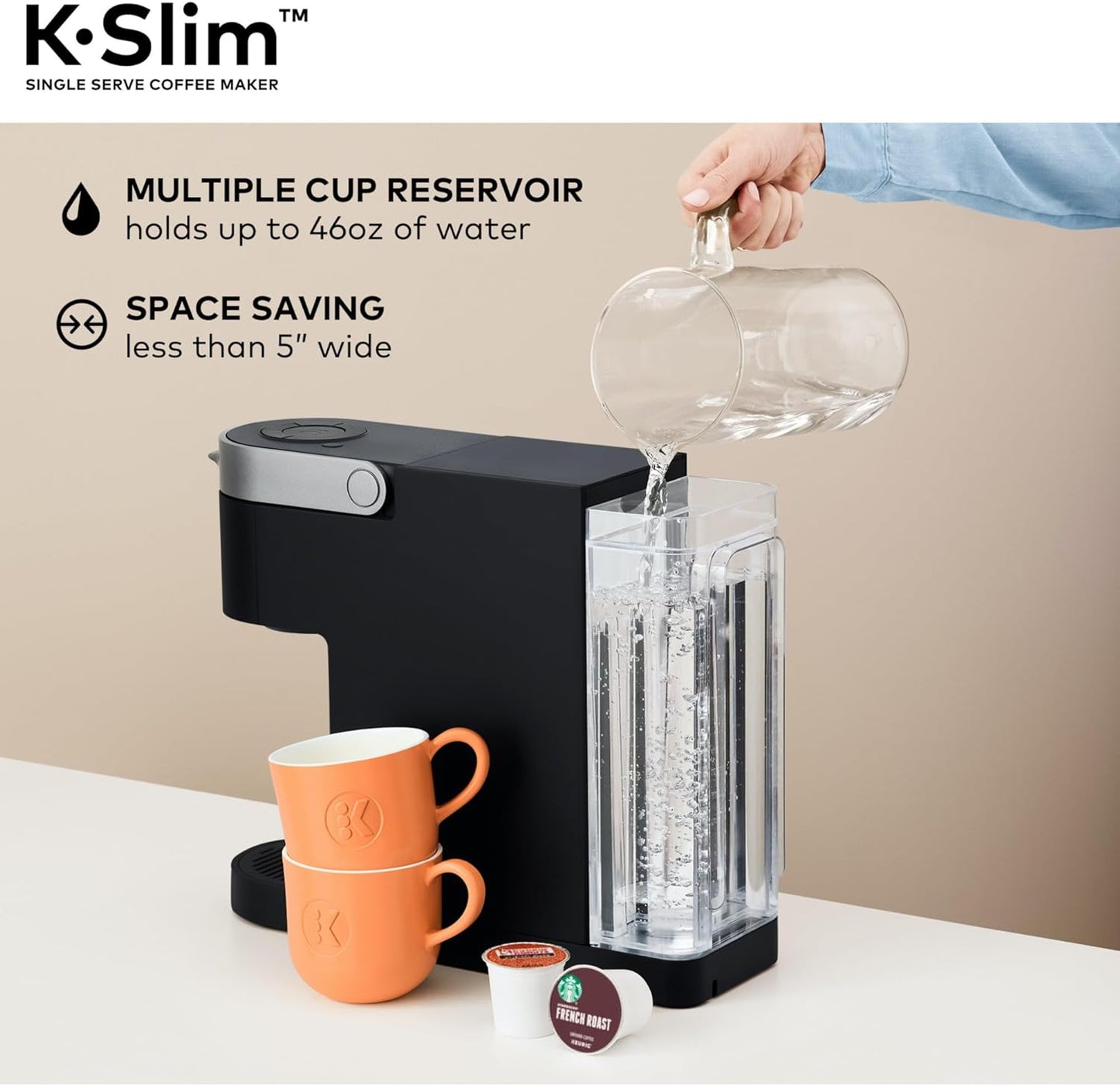 Keurig K-Slim Single Serve K-Cup Pod Coffee Maker, Multistream Technology, 3 Brew Sizes, Slim and Sleek Design, 46Oz Removable Reservoir, Black