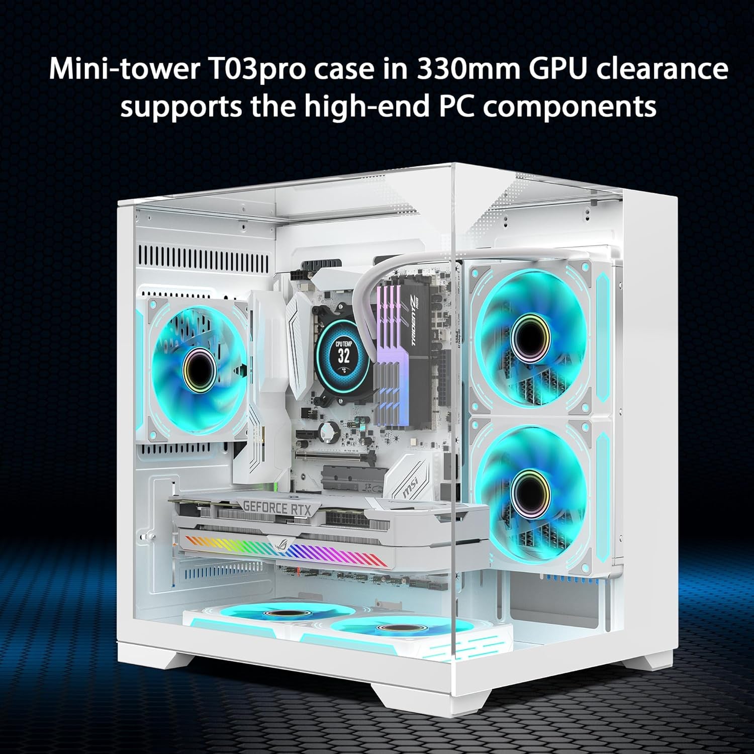 GOPIE ITX PC Case, T03 White Mini Tower Gaming Computer Chassis with Three-Sided Panoramic Tempered Glass, Gaming Desktop Pc Hosting Case Compatible with 240Mm Rad/Mini ITX Mobo - Fan Not Included