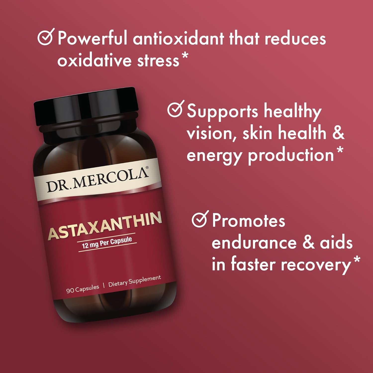 Dr. Mercola Astaxanthin, 90 Servings (90 Capsules), Dietary Supplement, 12 Mg per Capsule, Provides Antioxidant Power for Overall Health, Non-Gmo