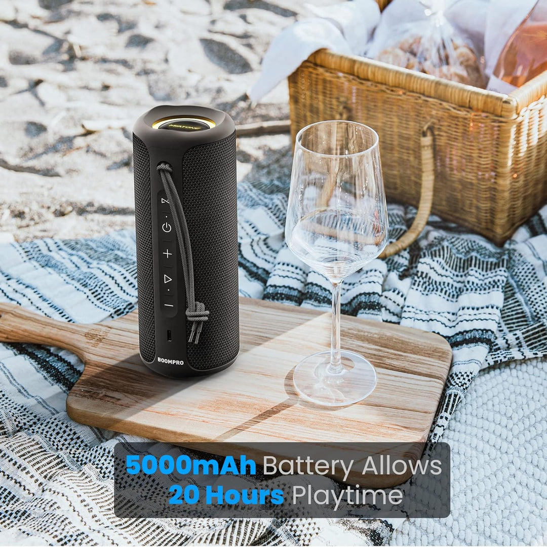 MIATONE Bluetooth Speakers 36W Portable Speaker with Stereo Sound Bass, Bluetooth 5.3 Wireless Speaker USB Type C Outdoor, 5000Mah 16H Playtime IPX7 Waterproof, Color Lights Speaker (Black)