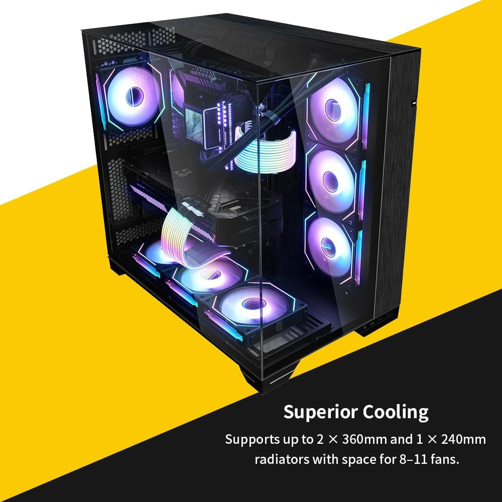 Lian Li O11 Vision -Three Sided Tempered Glass Panels - Dual-Chamber ATX Mid Tower - up to 2 × 360Mm Radiators - Removable Motherboard Tray for PC Building - up to 455Mm Large Gpus (O11VX.US)