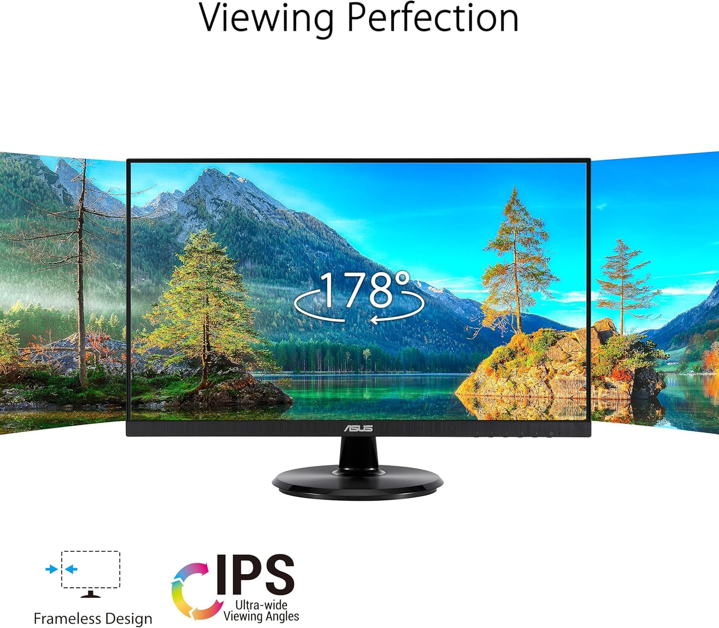 ASUS 24” (23.8-Inch Viewable) 1080P Eye Care Monitor (VA24DQF) - IPS, Full HD, Frameless, 100Hz, 1Ms, Adaptive-Sync, for Working and Gaming, Low Blue Light, Flicker Free, Displayport, 3 Year Warranty