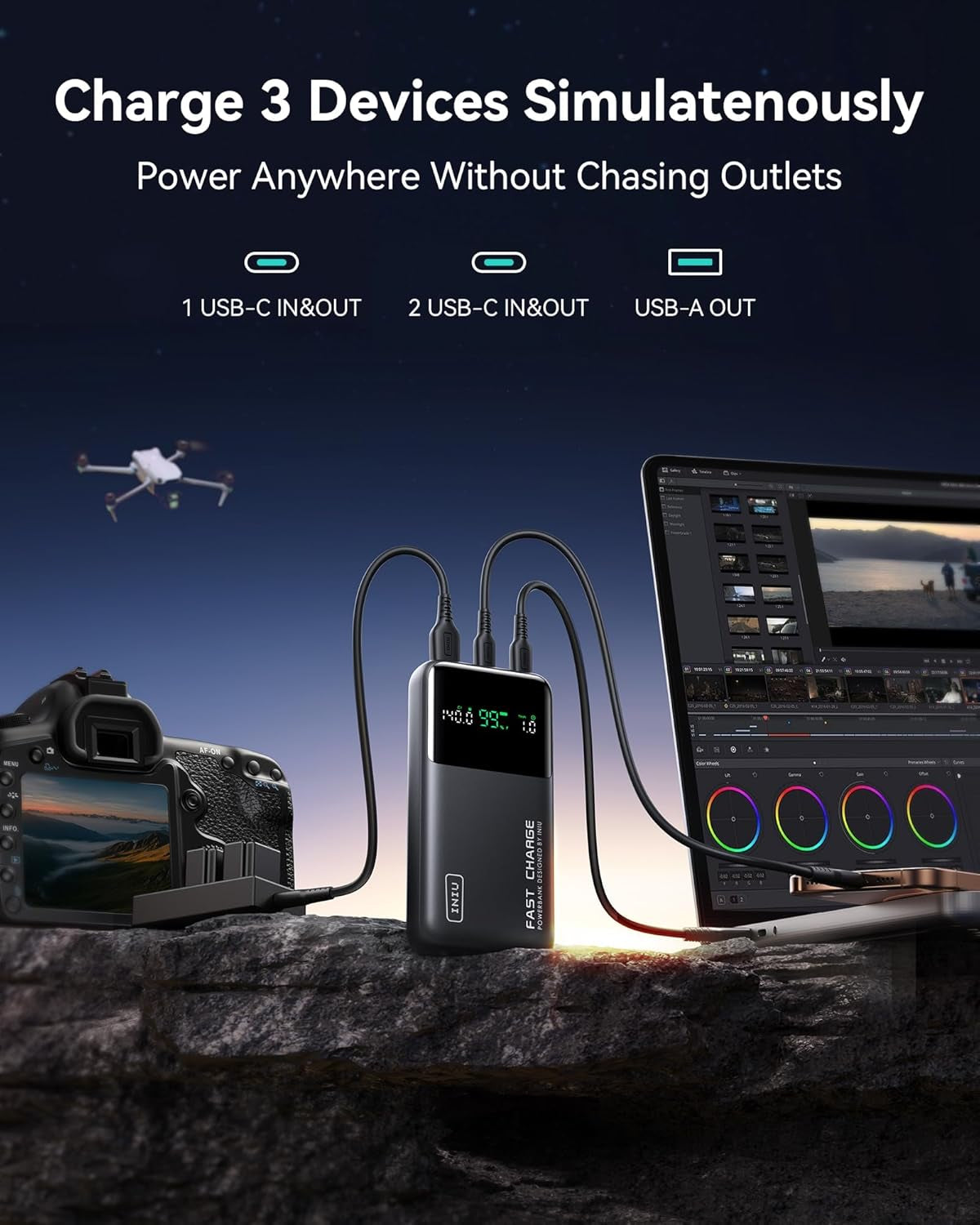 INIU 140W Power Bank, Compact 25000Mah High Capacity Laptop Portable Charger, USB C In&Out Tablet Powerbank, Smart Digital Display Phone Charger for Iphone 16 15, Samsung, Ipad, Macbook, Laptop Etc.