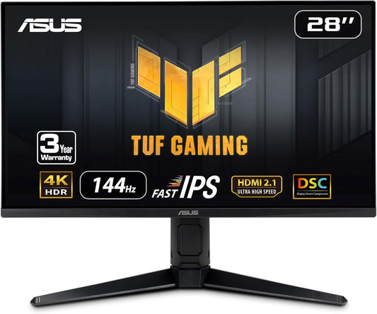 ASUS TUF Gaming 28” 4K 144HZ DSC HDMI 2.1, Monitor (VG28UQL1A) - UHD (3840 X 2160), Fast IPS, 1Ms, Extreme Low Motion Blur Sync, G-SYNC Compatible, Freesync Premium, Eye Care, DCI-P3 90%,BLACK