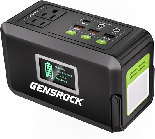 GENSROCK Portable Power Station, 88Wh Outdoor Solar Generator, Lithium Battery Power Bank with 110V/150W Peak AC Outlet,Qc 3.0, Type-C, LED Flashlight for CPAP Home Camping Travel Emergency.