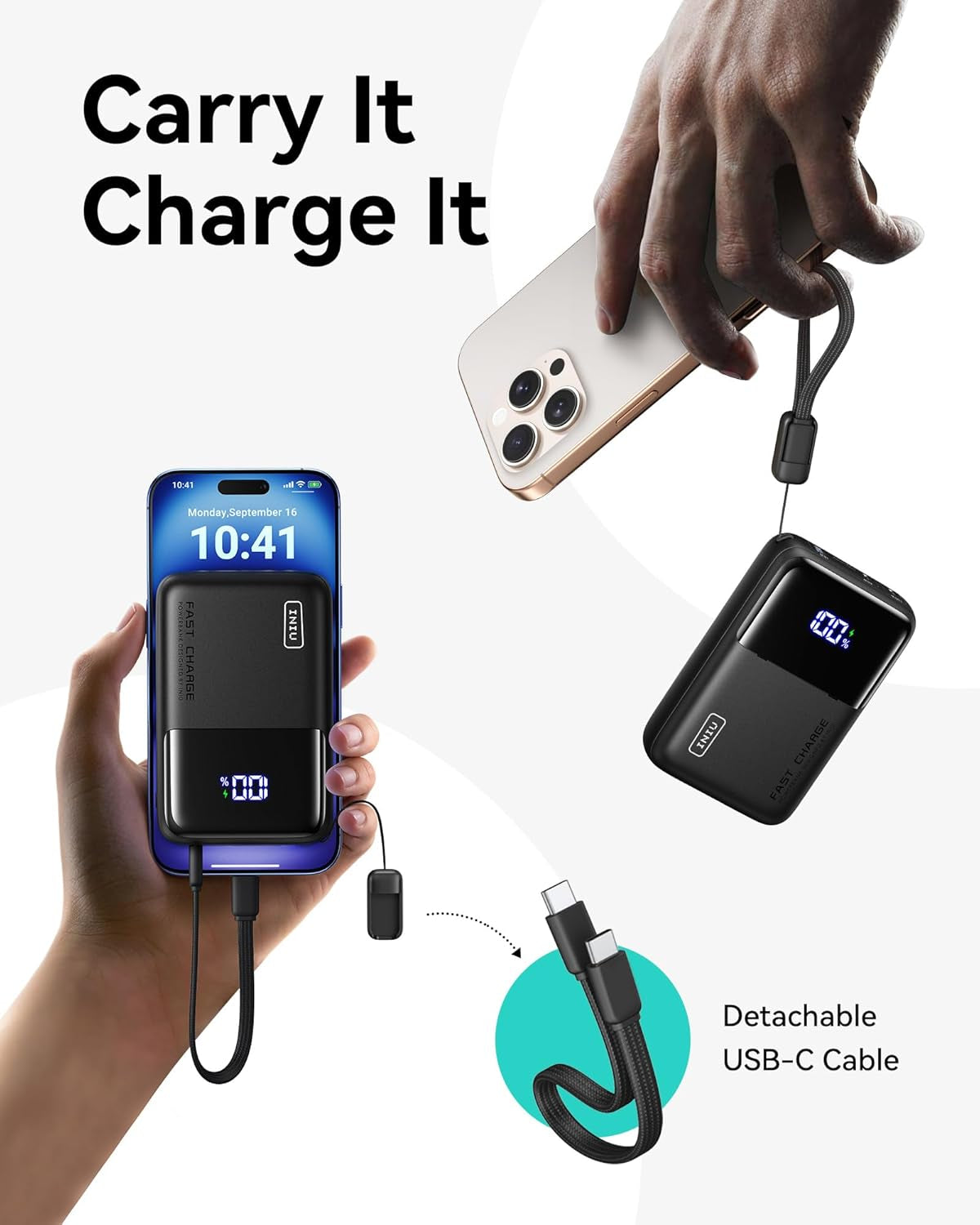 INIU Power Bank, 20000Mah 65W Ultra Compact USB C Laptop Portable Charger, PD QC Fast Charging 3-Output External Battery Pack for Laptop Macbook Ipad Tablet Steam Deck Iphone 16 15 14 Pro Samsung S22