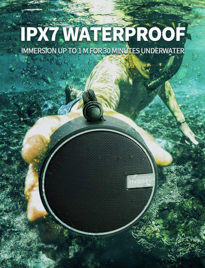 INSMY C12 IPX7 Waterproof Shower Bluetooth Speaker, Portable Small Speaker, Speakers Bluetooth Wireless Loud Clear Sound Support TF Card Suction Cup for Kayak Canoe Beach Gift (Black)