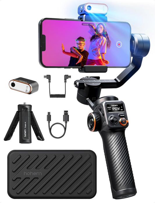 Hohem Isteady M6 Kit Gimbal Stabilizer for Smartphone, 3-Axis Phone Gimbal with AI Tracking Sensor Magnetic Fill Light, Gimbal Stabilizer for Iphone & Android, Phone Stabilizer for Video Recording