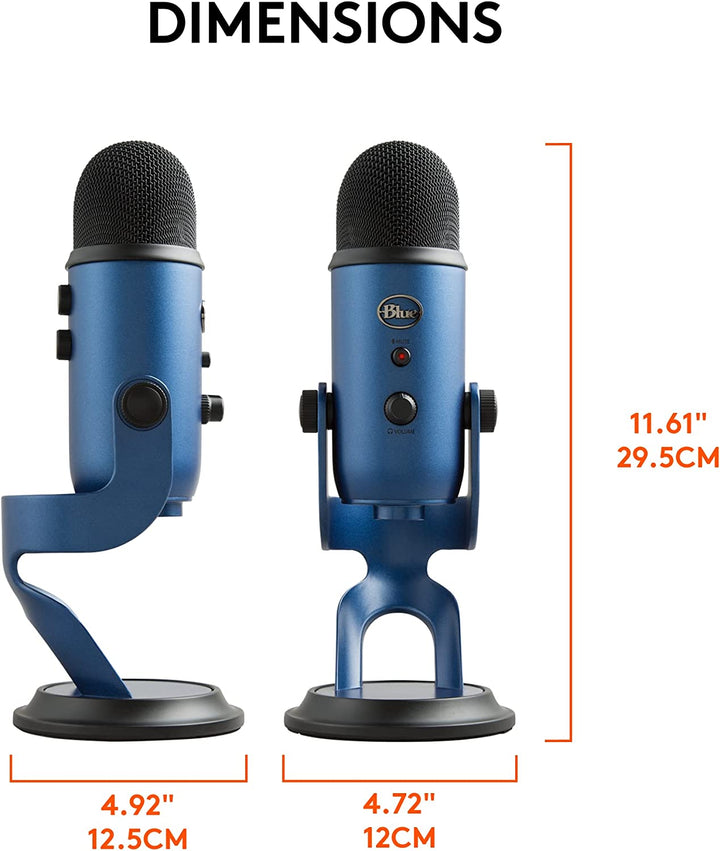 Logitech for Creators Blue Yeti USB Microphone for Gaming, Streaming, Podcasting, Twitch, Youtube, Discord, Recording for PC and Mac, 4 Polar Patterns, Studio Quality Sound, Plug & Play-Midnight Blue