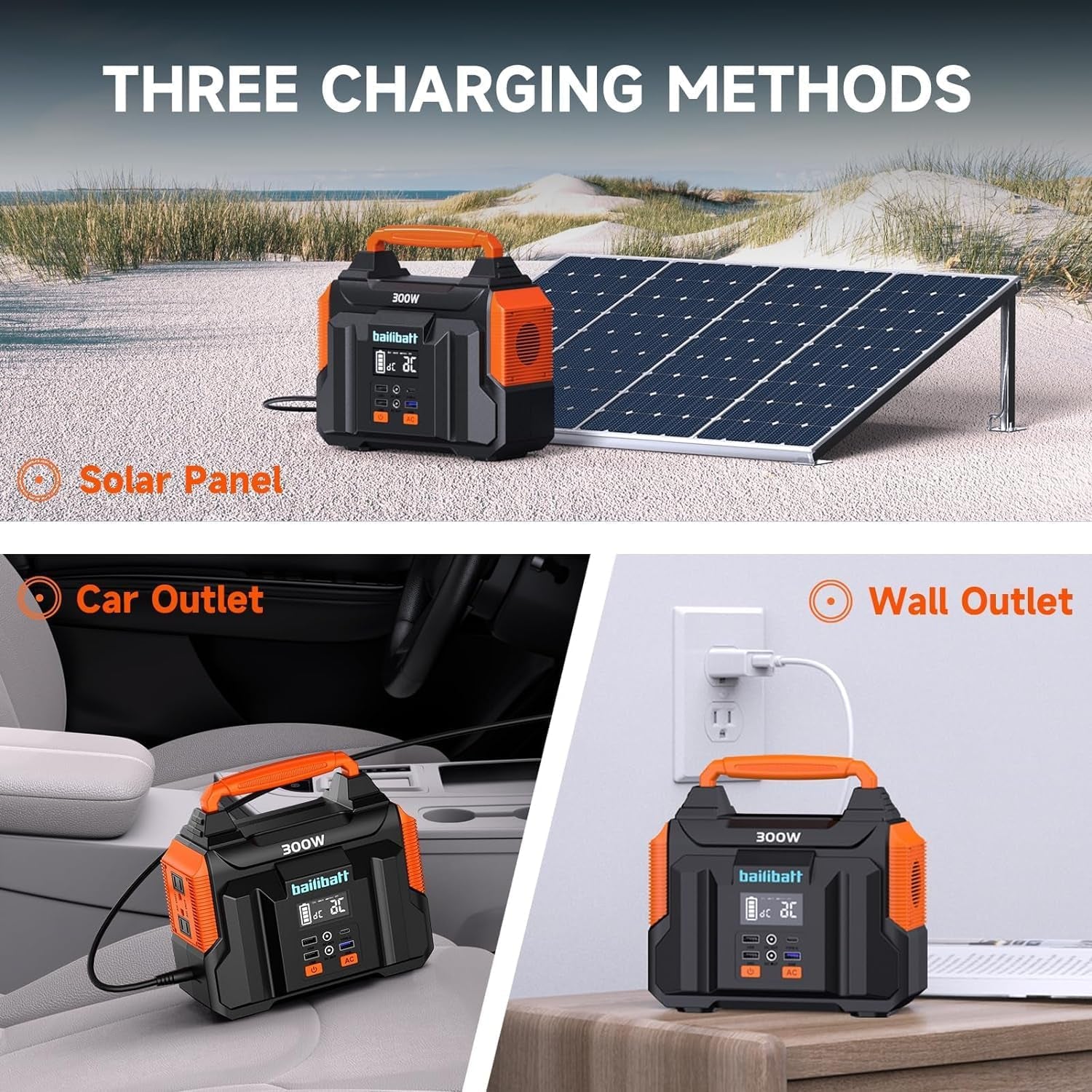 Portable Power Station 300W 257Wh Lithium Battery Bailibatt Small Portable Generator for Home Use Camping Travel Emergency Hunting Outdoor, Large Power Bank with AC Outlet for Laptop