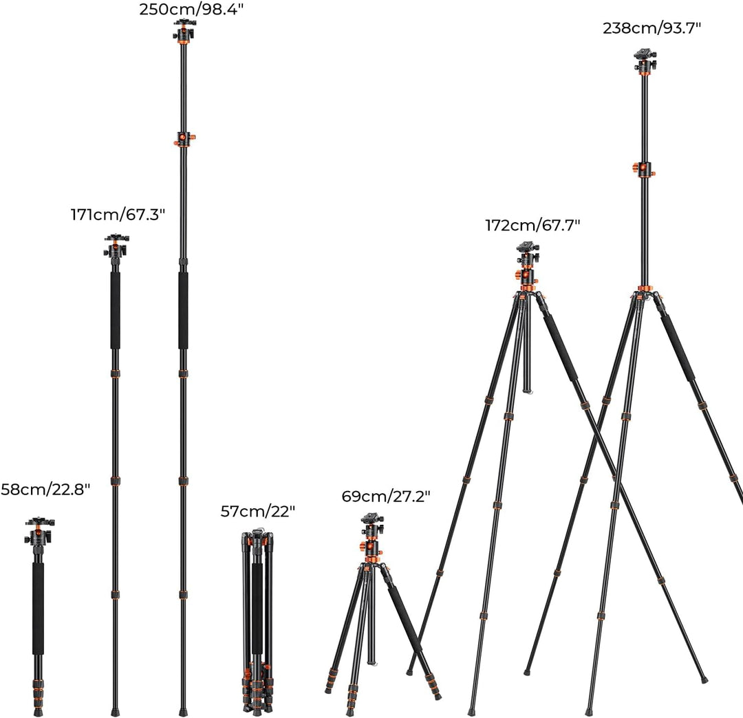 K&F Concept 94 Inch Camera Tripods 4 Section Ultra High Aluminum Professional Detachable Monopod Tripod with 360 Degree Ball Head Quick Release Plate for DSLR SLR Cameras T254A8+BH-28L (SA254T1)