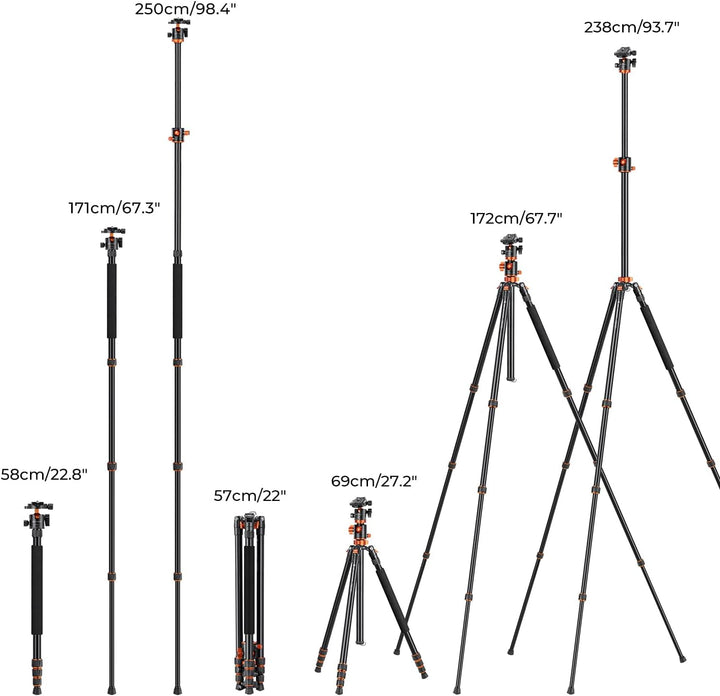 K&F Concept 94 Inch Camera Tripods 4 Section Ultra High Aluminum Professional Detachable Monopod Tripod with 360 Degree Ball Head Quick Release Plate for DSLR SLR Cameras T254A8+BH-28L (SA254T1)