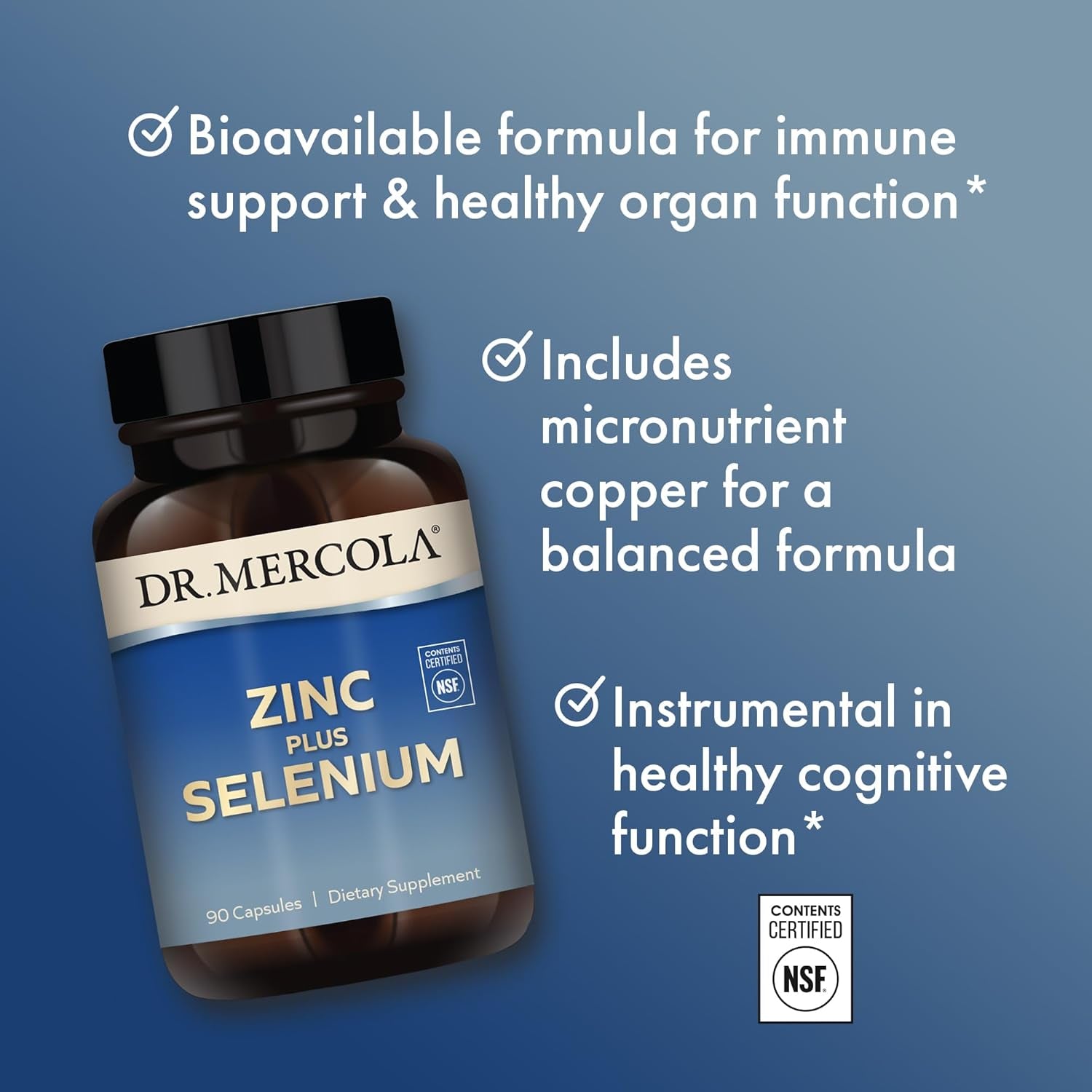 Dr. Mercola Zinc plus Selenium, 90 Servings (90 Capsules), Dietary Supplement, Supports Immune Health, Non GMO, NSF Certified