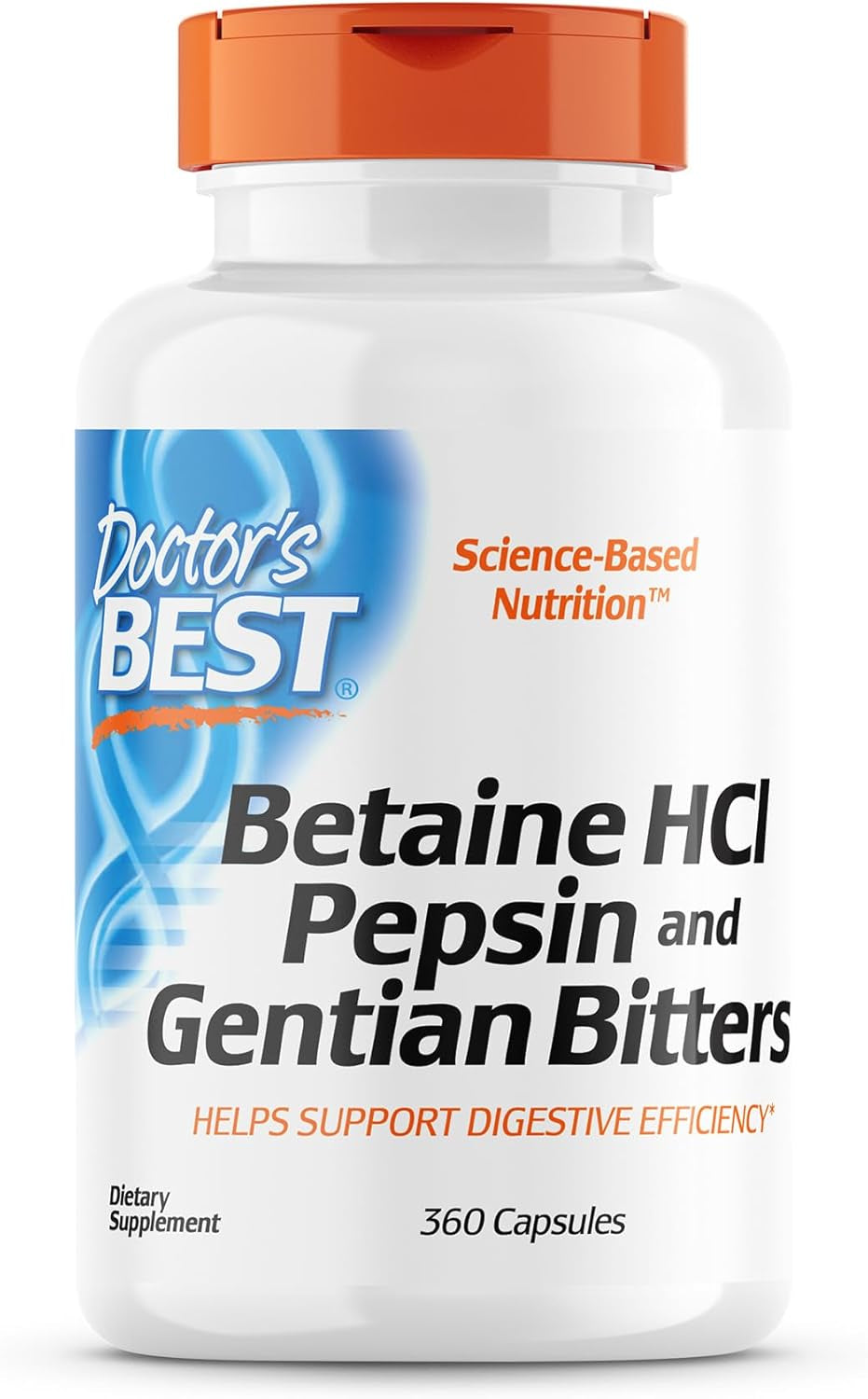 Doctor'S Best Betaine HCI Pepsin & Gentian Bitters, Digestive Enzymes for Protein Breakdown & Absorption, Non-Gmo, Gluten Free, 360 Count (Pack of 1)