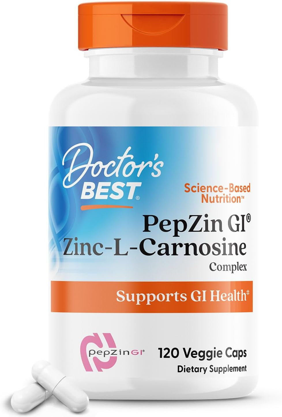 Doctor'S Best Pepzin GI, Zinc-L-Carnosine Complex, Non-Gmo, Vegan, Gluten Free, Soy Free, Digestive Support, 120 Veggie Caps