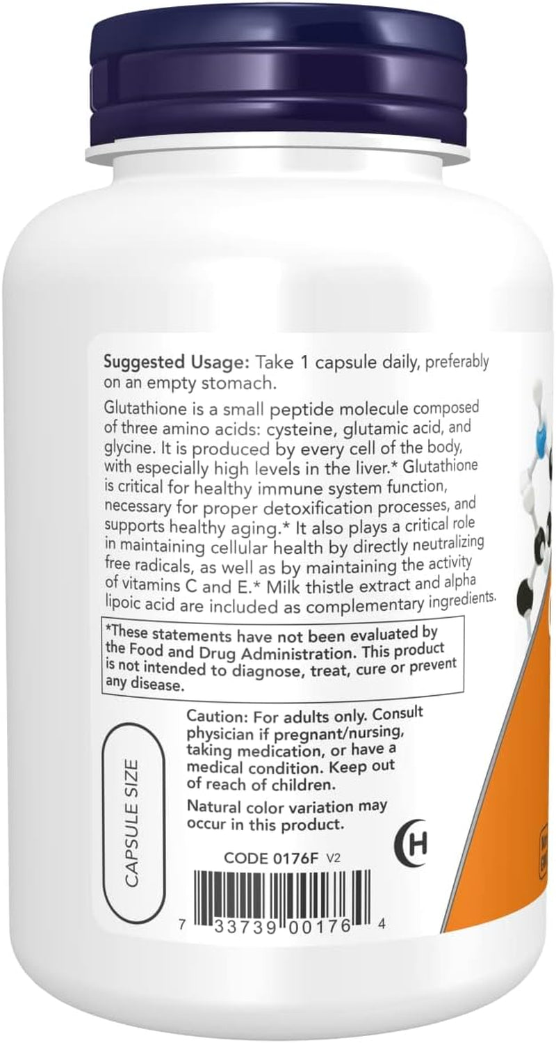 NOW Foods Supplements, Glutathione 500 Mg, with Milk Thistle Extract & Alpha Lipoic Acid, Free Radical Neutralizer*, 120 Veg Capsules, Beige