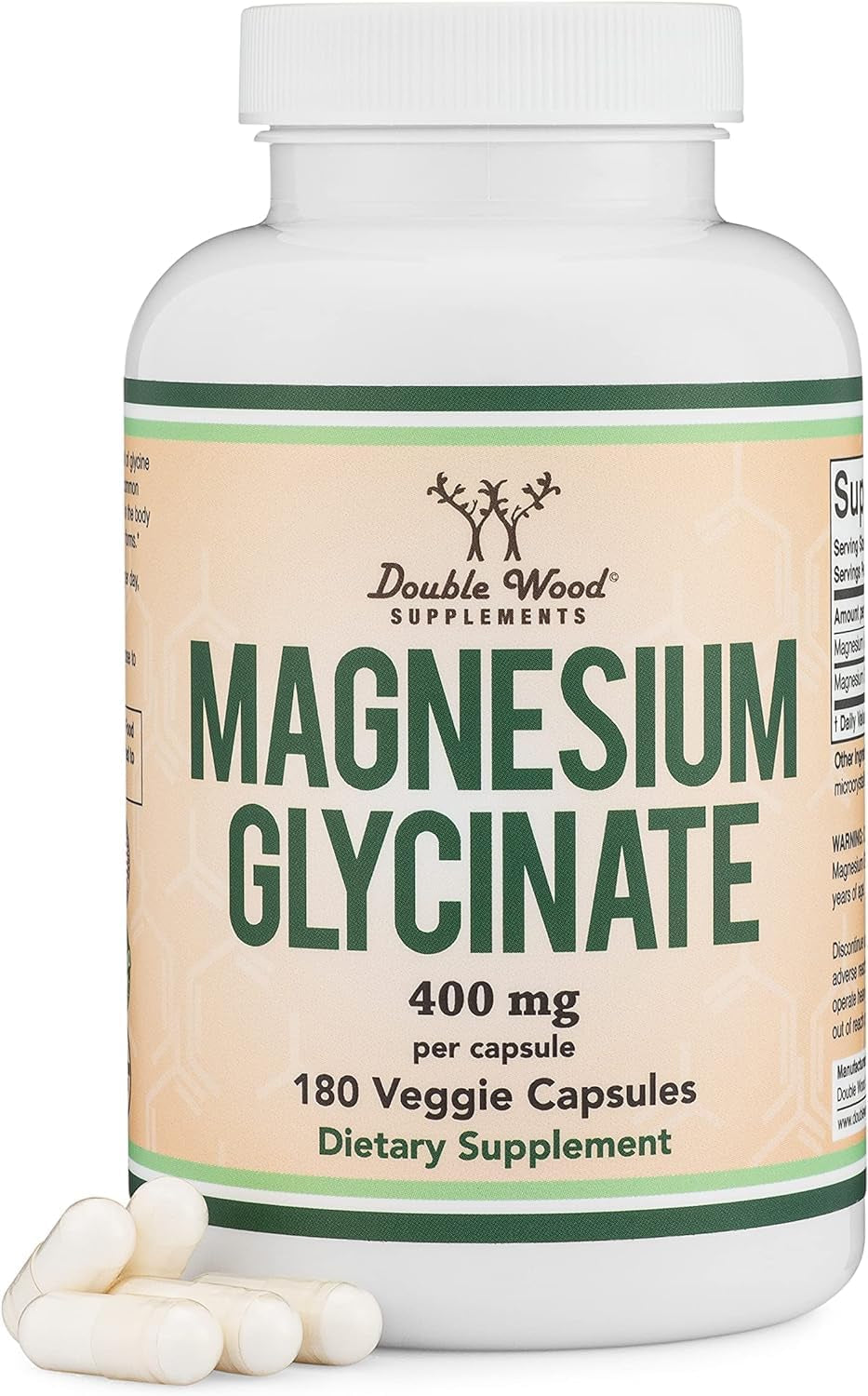 Magnesium Glycinate 400Mg, 180 Capsules (Vegan Safe, Third Party Tested, Gluten Free, Non-Gmo) High Absorption Magnesium by Double Wood Supplements