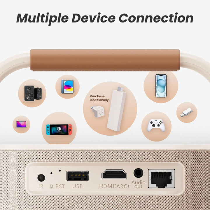 [Sound by JBL & Built-In Battery] Yaber T2 Outdoor Projector with Wifi 6 and Bluetooth, Native 1080P Smart Movie Portable Projector for inside and Outside, Compatible with TV Dongle (Not Included)