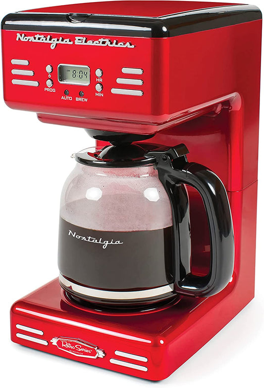 Nostalgia Retro 12-Cup Programmable Coffee Maker with LED Display, Automatic Shut-Off & Keep Warm, Pause-And-Serve Function, Red