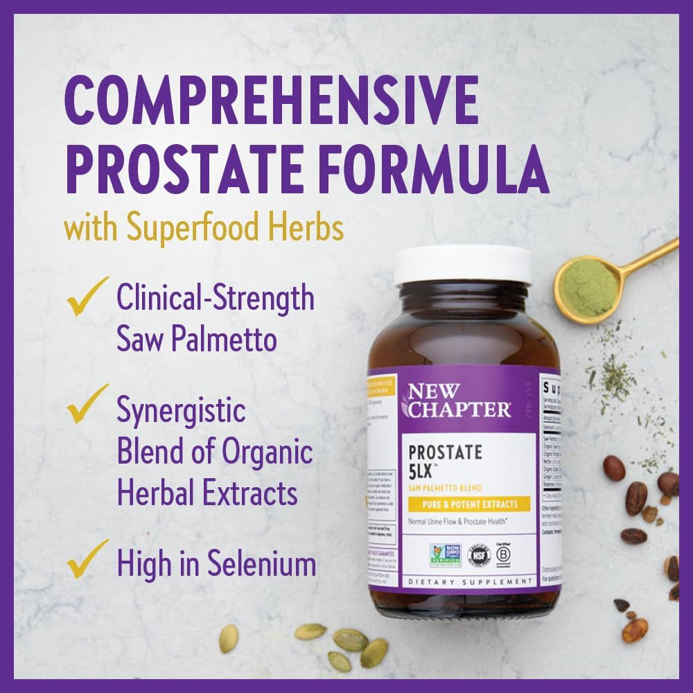 New Chapter Prostate Supplement - Prostate 5LX™ with Clinical Strength Saw Palmetto + Fermented Selenium for Prostate Health - 180 Ct Vegetarian Capsule