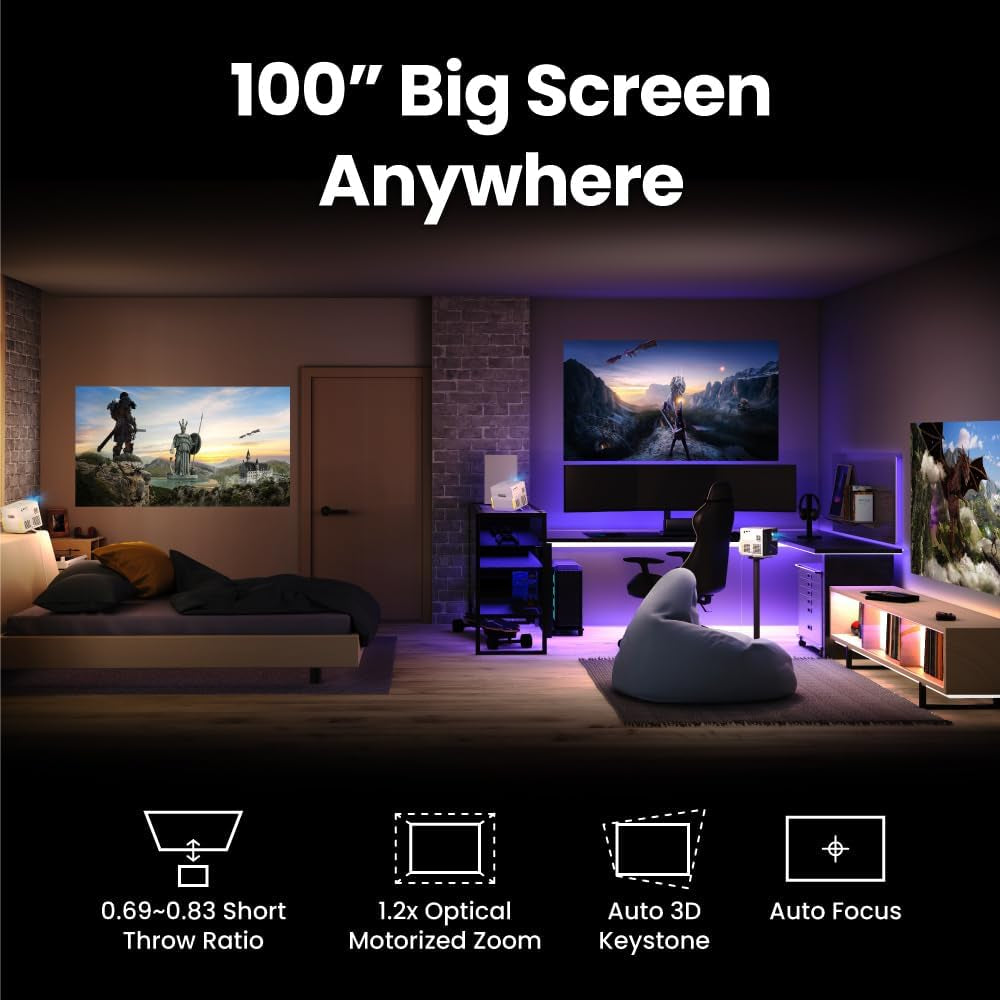 Benq X300G | Portable 4K Gaming Projector | 4Ms Response Time | LED 2000 Lumens | Short Throw | 3D Auto Keystone| Buit-In Game Modes | Charge & Display USB-C | Android TV W/ Built in 16W Speaker