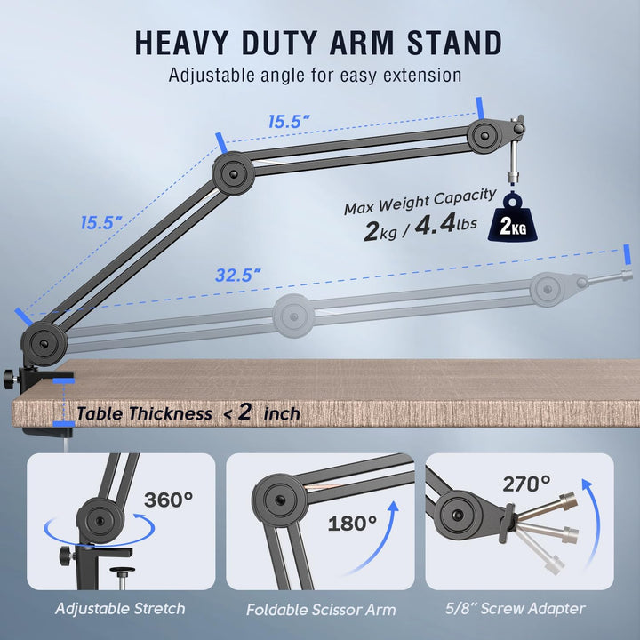 FIFINE Dynamic Podcast Microphone Set with Boom Arm Stand, Studio XLR/USB Microphone for Recording Vocal Streaming, Metal Mic with Mute Tap, Headphone Jack, Heavy Duty Boom Arm-K688T